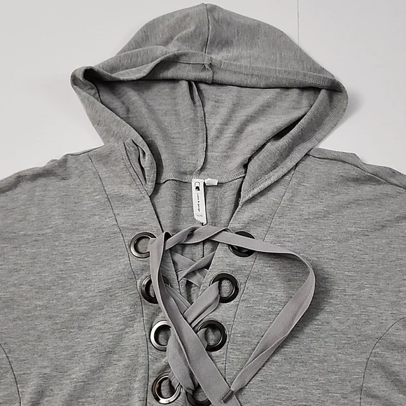 Cable & Gauge Women's Grey Pullover Hoodie Lace Up Neck Size XL - Picture 3 of 11